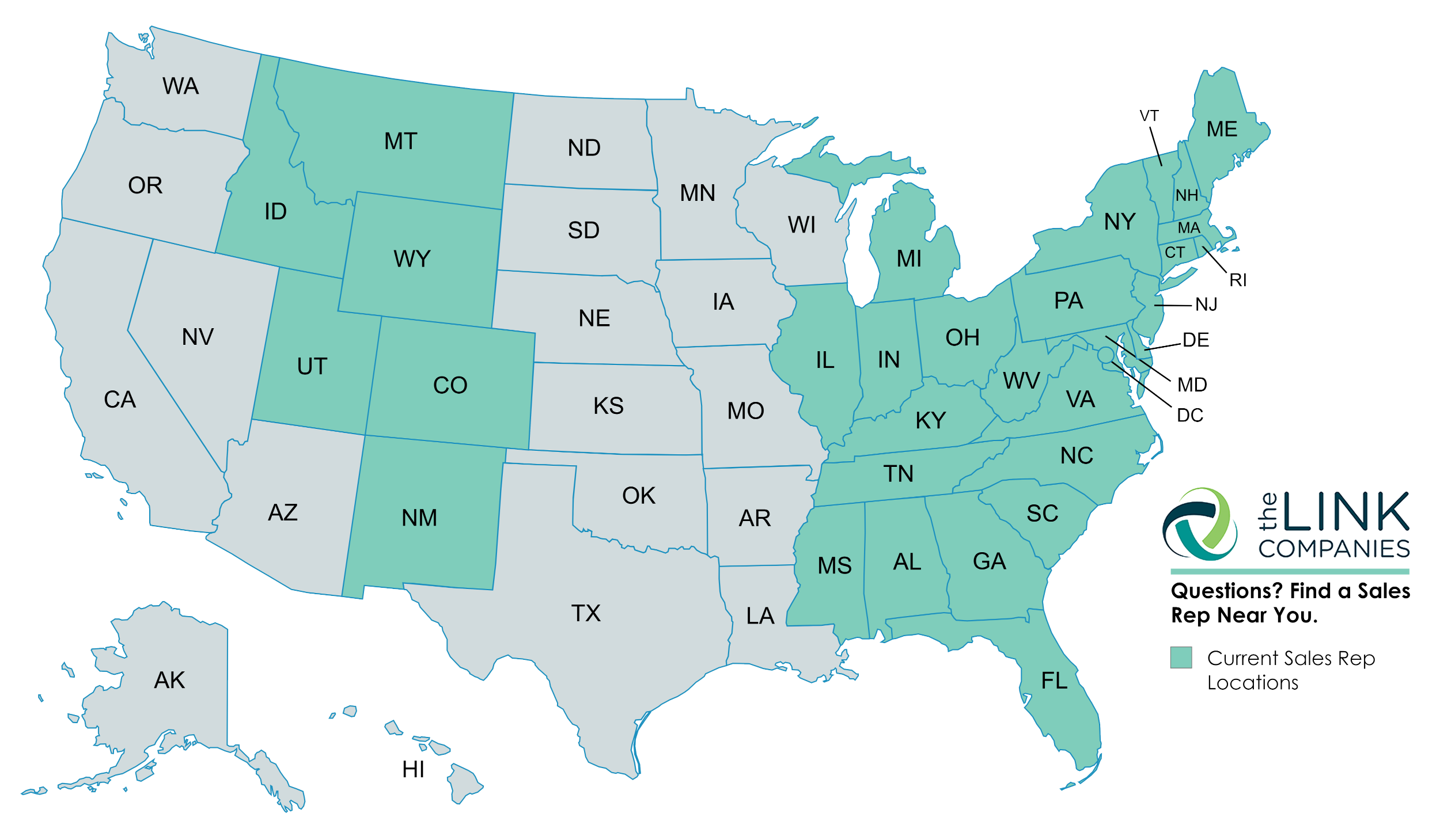 THE LINK COMPANIES AMERICAS MART ATLANTA GA SALES TERRITORY MAP WHOLESALE APPAREL BUYER US